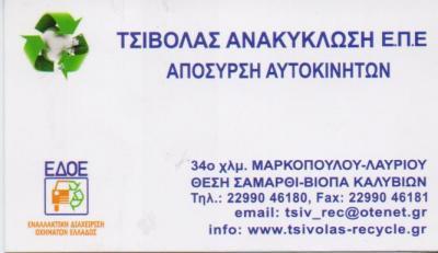 ΑΝΑΚΥΚΛΩΣΗ ΑΥΤΟΚΙΝΗΤΩΝ ΚΑΛΥΒΙΑ ΘΟΡΙΚΟΥ ΤΣΙΒΟΛΑΣ 