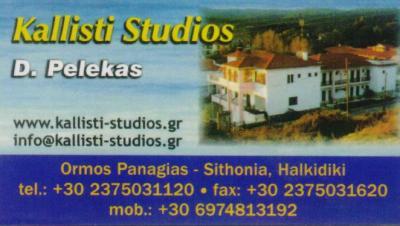 KALLISTI STUDIOS ΕΜΟΙΚΙΑΖΟΜΕΝΑ ΔΩΜΑΤΙΑ ΣΙΘΩΝΙΑ ΧΑΛΚΙΔΙΚΗΣ ΠΕΛΕΚΑΣ ΔΗΜΗΤΡΙΟΣ