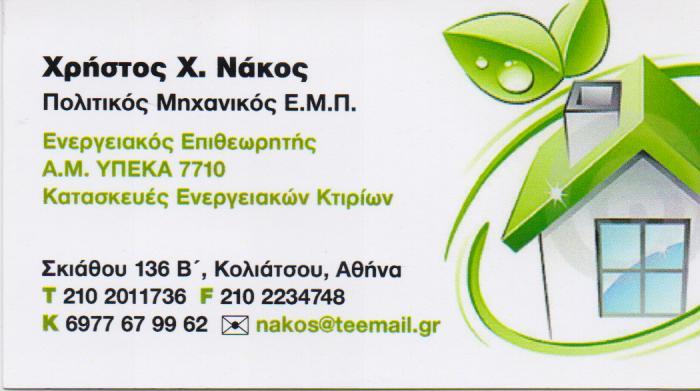ΠΟΛΙΤΙΚΟΣ ΜΗΧΑΝΙΚΟΣ ΕΝΕΡΓΕΙΑΚΟΣ ΕΠΙΘΕΩΡΗΤΗΣ ΤΑΚΤΟΠΟΙΗΣΗ ΑΥΘΑΙΡΕΤΩΝ ΠΛΑΤΕΙΑ ΚΟΛΙΑΤΣΟΥ ΝΑΚΟΣ ΧΡΗΣΤΟΣ