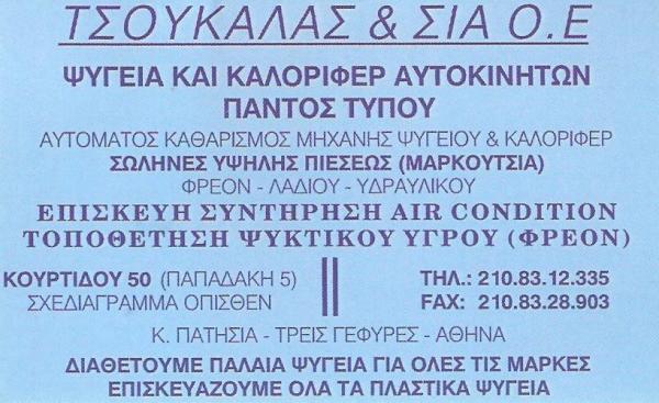 ΕΜΠΟΡΙΟ ΨΥΓΕΙΩΝ ΑΥΤΟΚΙΝΗΤΩΝ ΨΥΓΕΙΑ ΚΑΛΟΡΙΦΕΡ ΚΑΤΩ ΠΑΤΗΣΙΑ ΑΤΤΙΚΗ ΤΣΟΥΚΑΛΑΣ ΝΙΚΟΛΑΟΣ ΚΑΙ ΣΙΑ ΟΕ